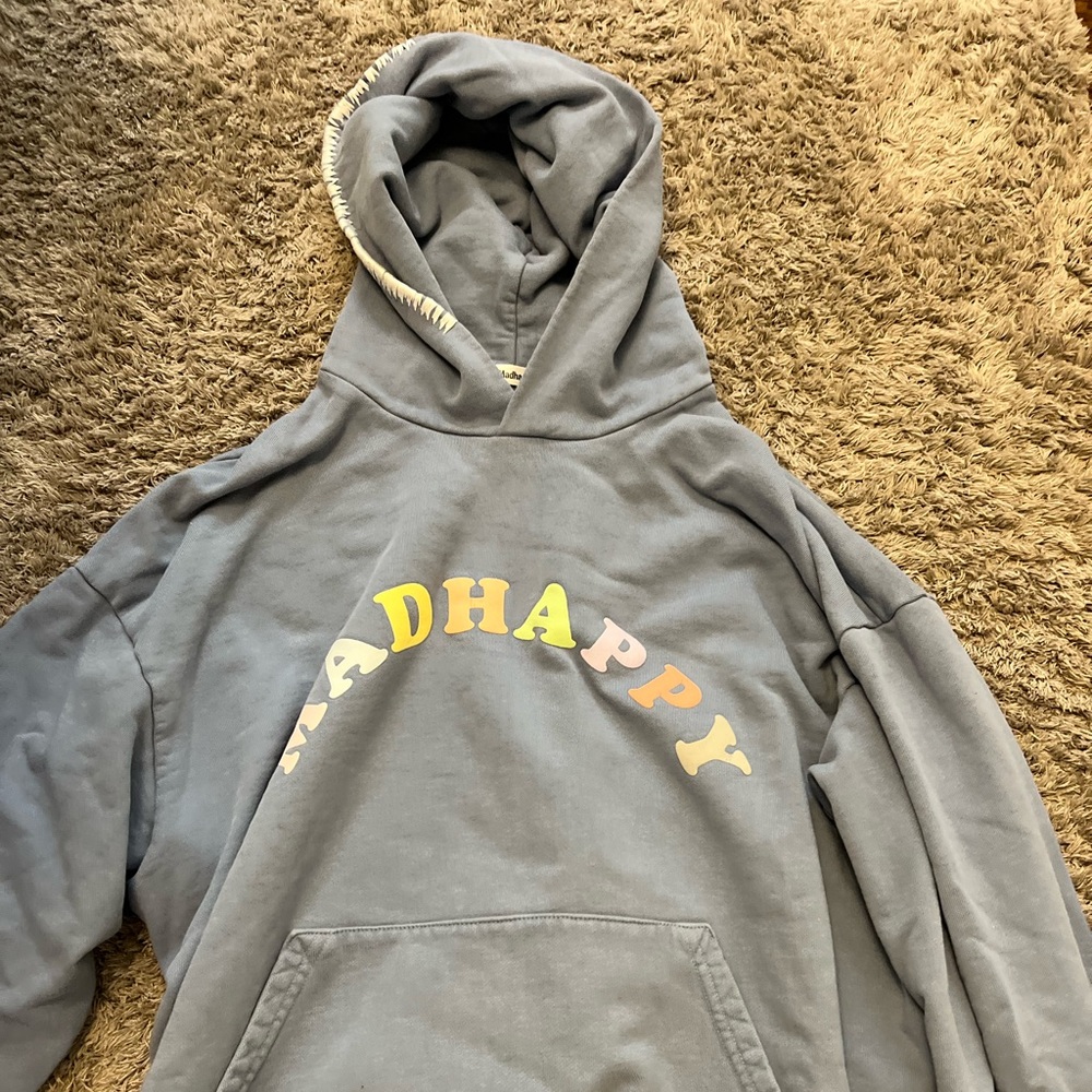 SIZE MEDIUM. MADHAPPY PASTELS FRENCH TERRY HOODIE IN “FROST”.